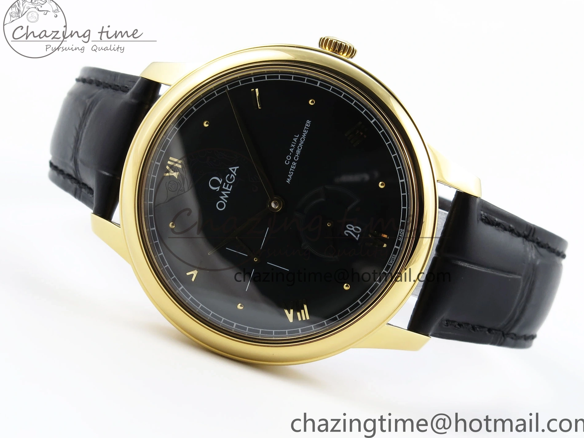 0501 WeatherProof De Ville Power Reserve YG MKF 1:1 Best Edition Black Dial on Black Leather Strap A 7758